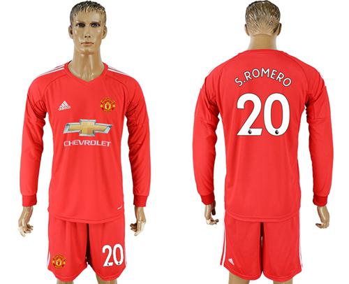 Manchester United #20 S.Romero Red Goalkeeper Long Sleeves Soccer Club Jersey - Click Image to Close